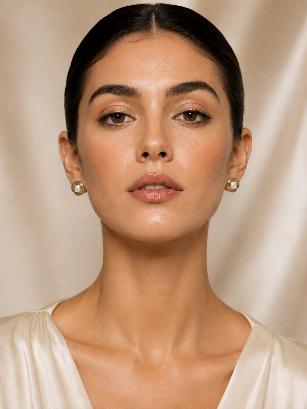 Vintage Pearl Disc Stud Earrings