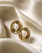 Vintage Pearl Disc Stud Earrings