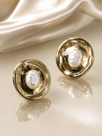 Vintage Pearl Disc Stud Earrings