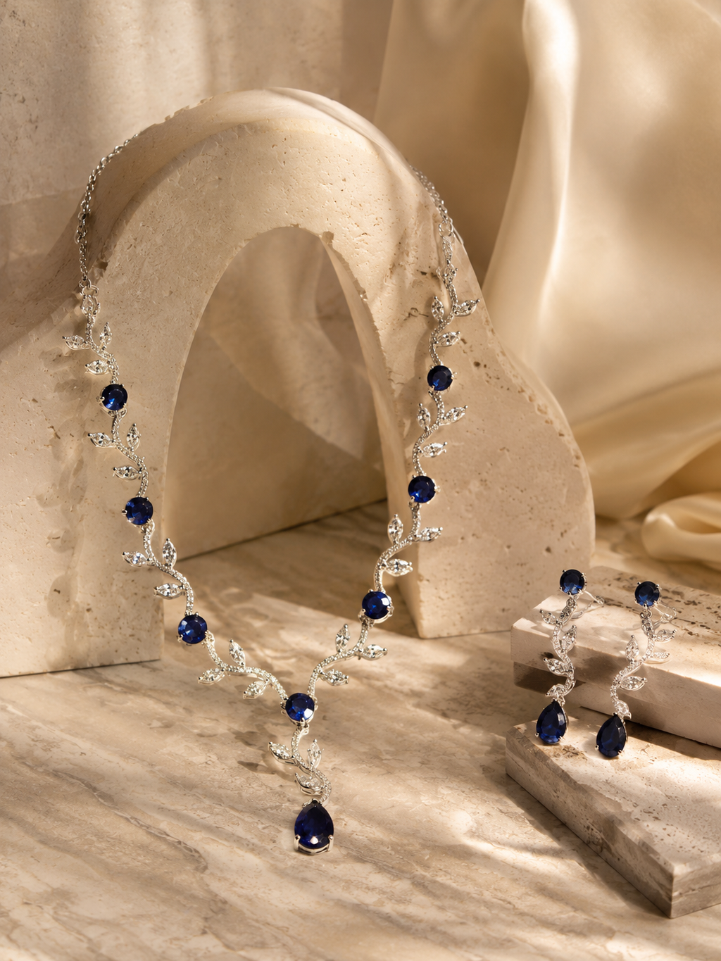 Royal Sapphire Crystal Necklace & Earrings Set