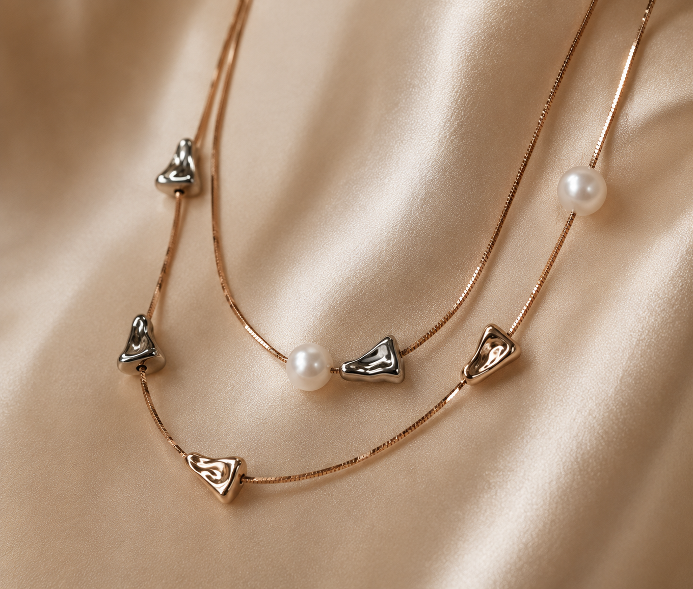 Rose Gold Pearl Layered Necklace