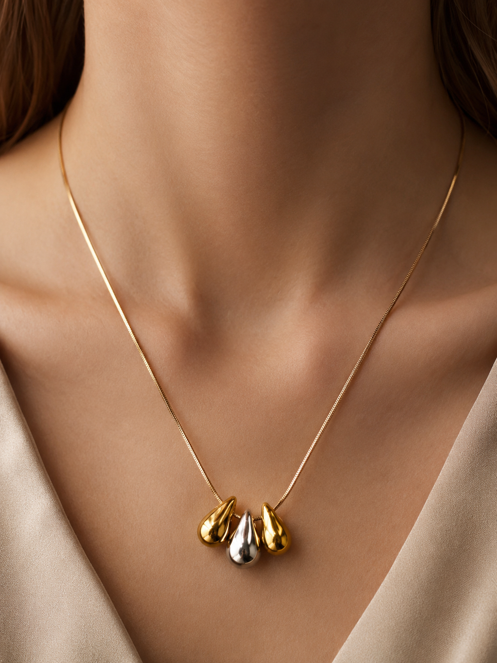 Tri-Tone Teardrop Necklace