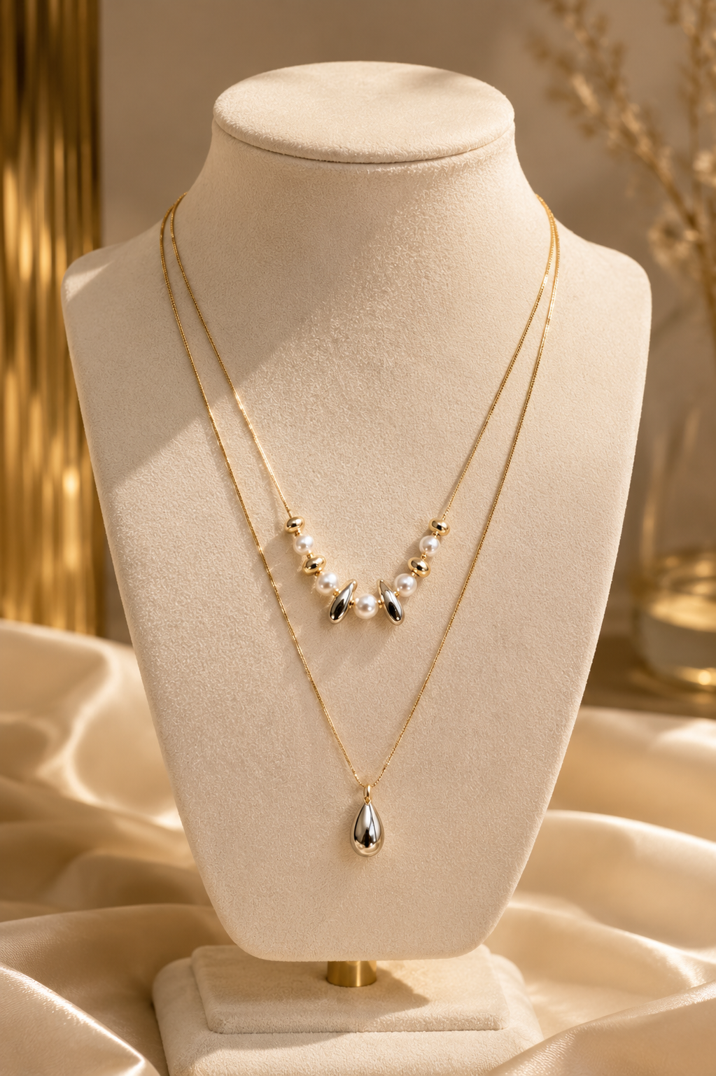 Pearl Drop Layered Necklace
