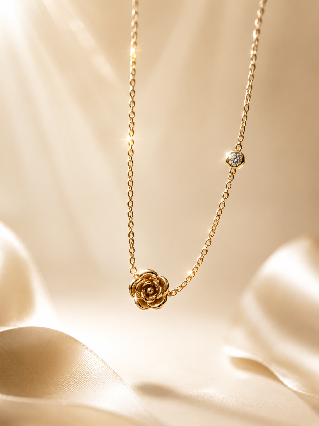 Gold Rose Pendant Necklace
