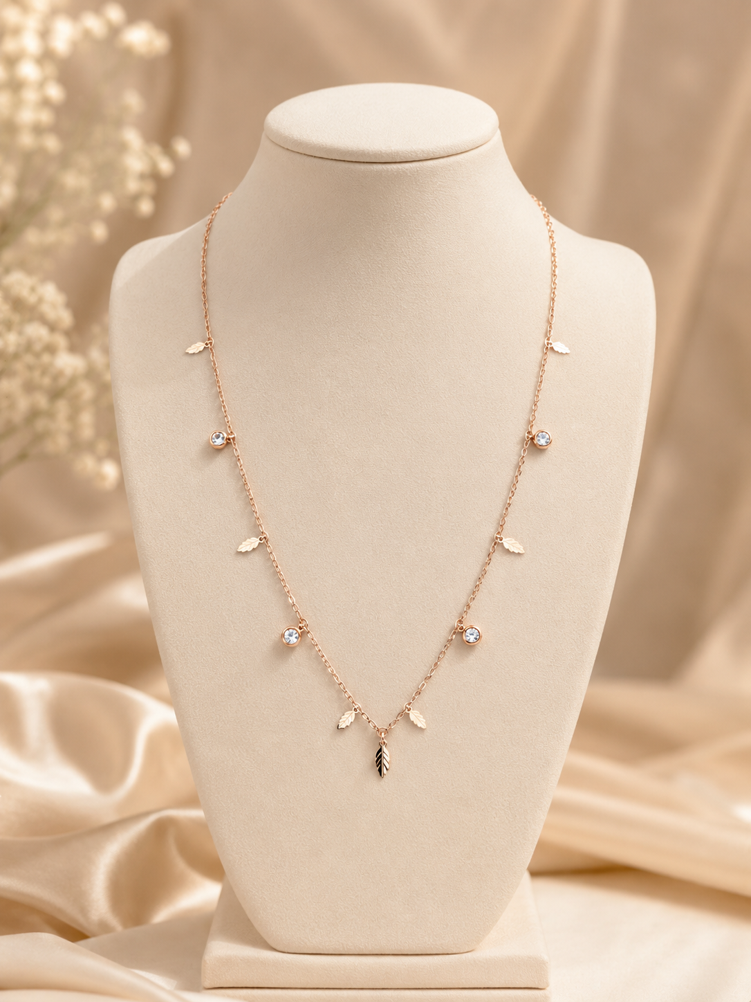 Rose Gold Leaf Crystal Necklace