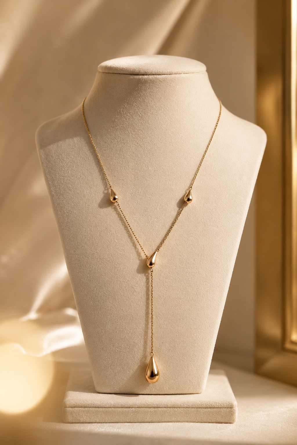 Gold Teardrop Lariat Necklace